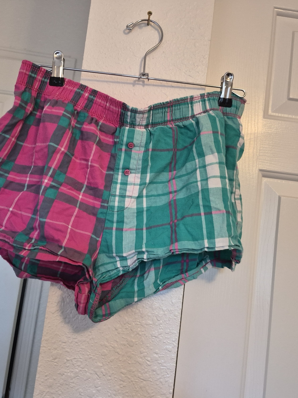 Target Women's Plaid Split-Color Cotton Pajama Shorts - Pink & Teal